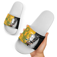 New Zealand Australia Rugby Bledisloe 2026 Slide Sandals Champion Trophy Maori Aboriginal Art LT14 - Polynesian Pride