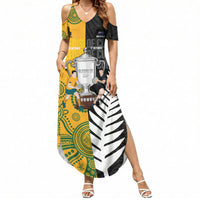 New Zealand Australia Rugby Bledisloe 2026 Custom Summer Maxi Dress Champion Trophy Maori Aboriginal Art LT14 Women Multicolor - Polynesian Pride