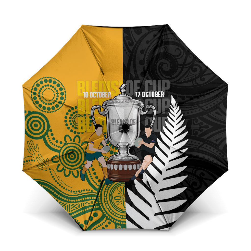 New Zealand Australia Rugby Bledisloe 2026 Umbrella Champion Trophy Maori Aboriginal Art LT14 One Size Folded 11.42 inch Opened Diameter 37.4 inch Multicolor - Polynesian Pride