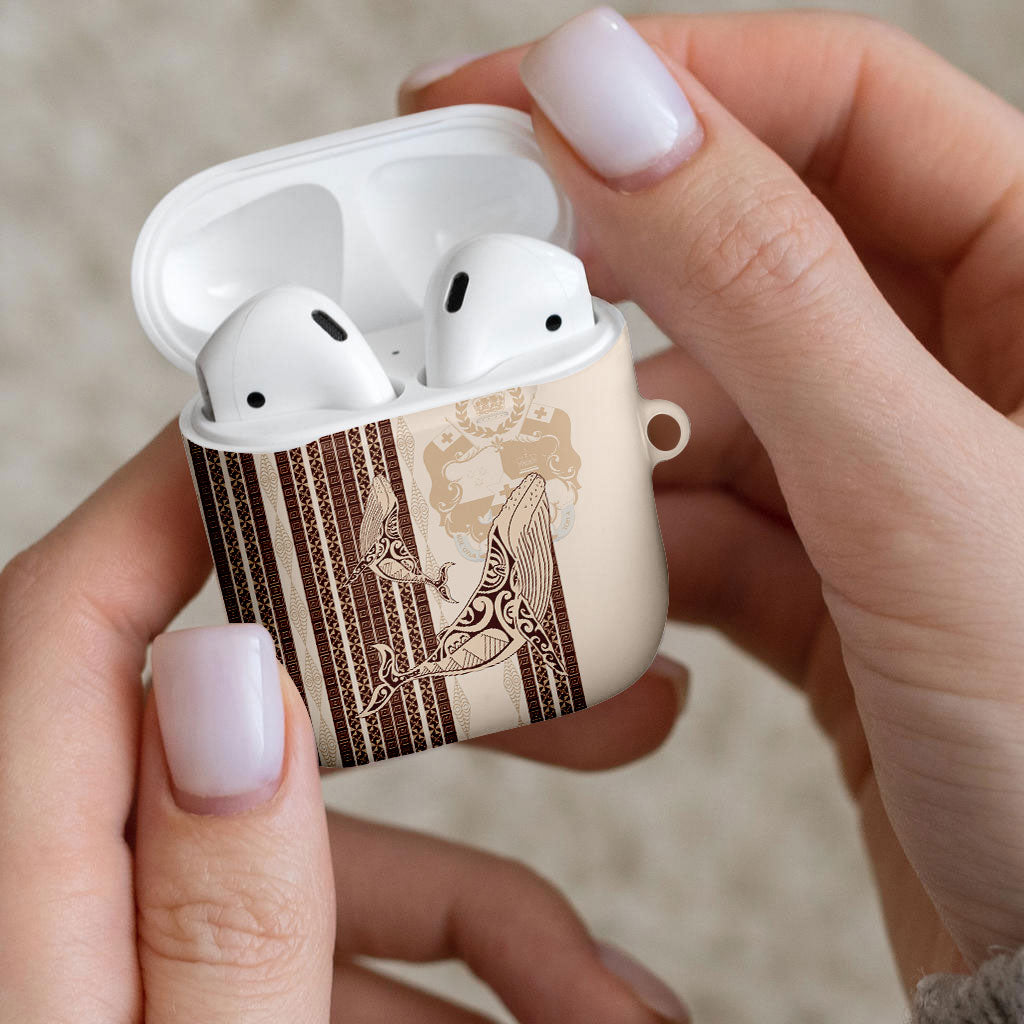 Swimming With Humpback Whales Season Tonga AirPods Case Tongan Tofuaa Ngatu Pattern Brown LT14 - Polynesian Pride