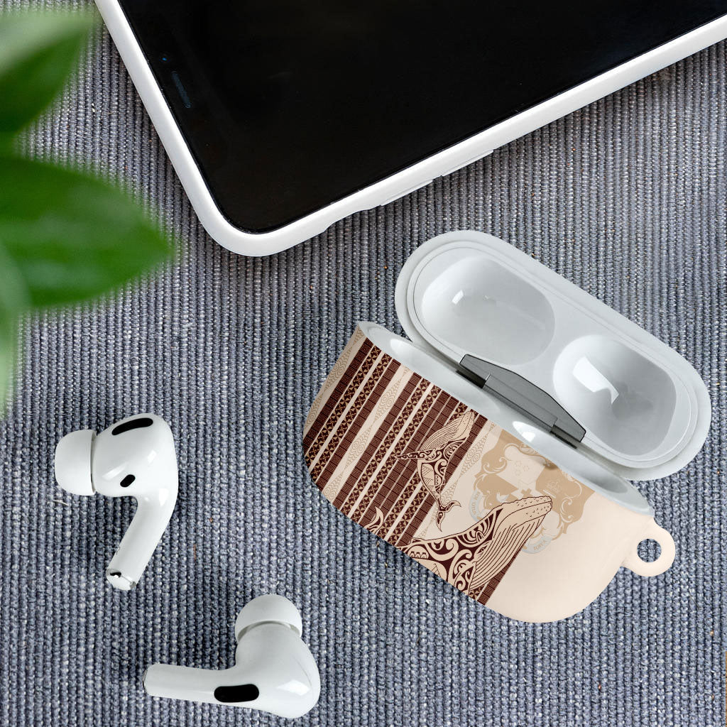Swimming With Humpback Whales Season Tonga AirPods Case Tongan Tofuaa Ngatu Pattern Brown LT14 - Polynesian Pride