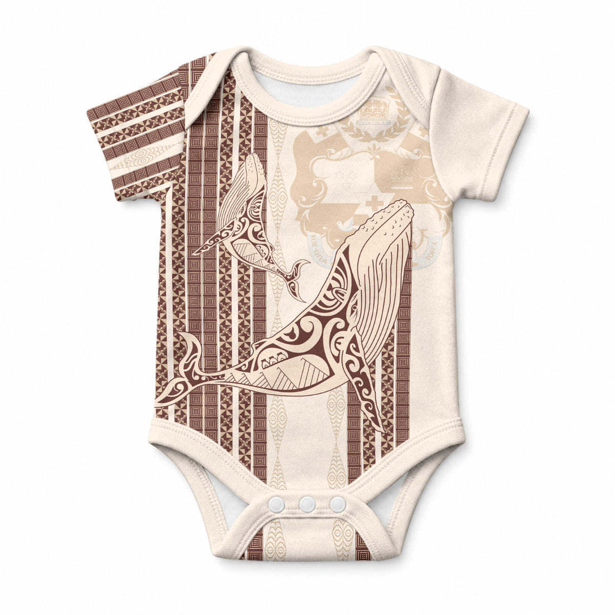 Swimming With Humpback Whales Season Tonga Baby Onesie Tongan Tofuaa Ngatu Pattern Brown