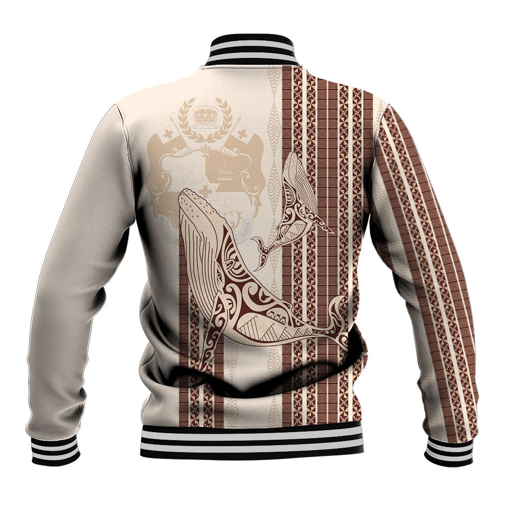 Swimming With Humpback Whales Season Tonga Baseball Jacket Tongan Tofuaa Ngatu Pattern Brown LT14 - Polynesian Pride