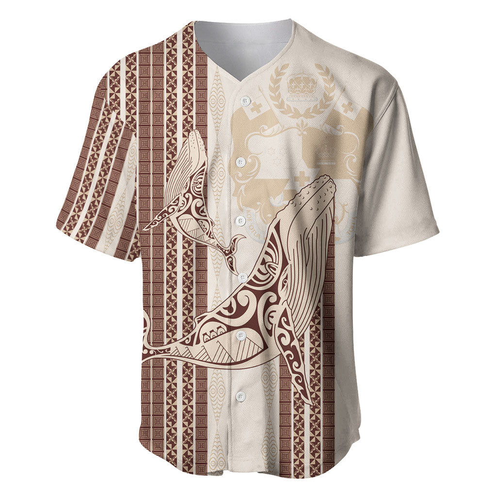 Swimming With Humpback Whales Season Tonga Baseball Jersey Tongan Tofuaa Ngatu Pattern Brown LT14 Brown - Polynesian Pride