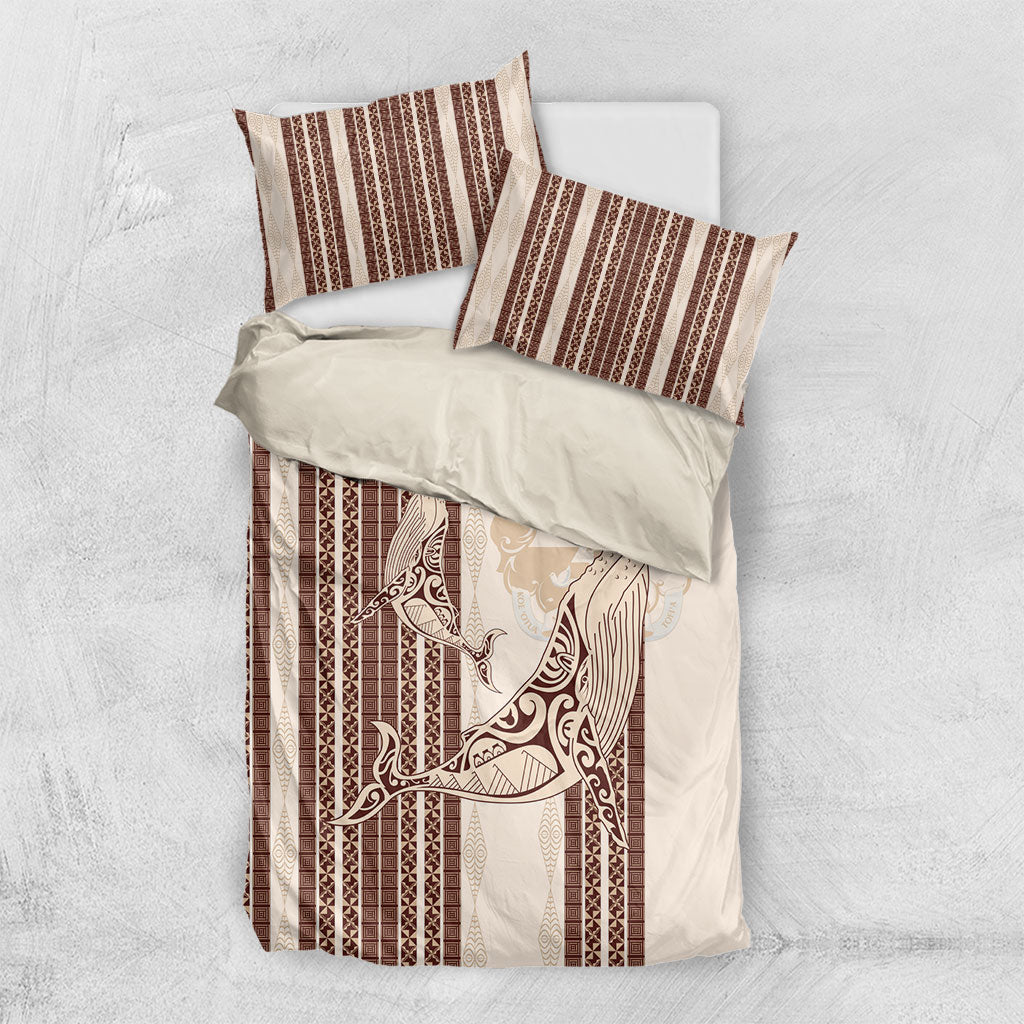 Swimming With Humpback Whales Season Tonga Bedding Set Tongan Tofuaa Ngatu Pattern Brown LT14 US Twin 172cm x 218cm Brown - Polynesian Pride