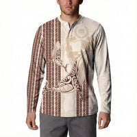 Swimming With Humpback Whales Season Tonga Button Sweatshirt Tongan Tofuaa Ngatu Pattern Brown LT14 - Polynesian Pride