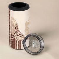 Swimming With Humpback Whales Season Tonga 4 in 1 Can Cooler Tumbler Tongan Tofuaa Ngatu Pattern Brown LT14 - Polynesian Pride