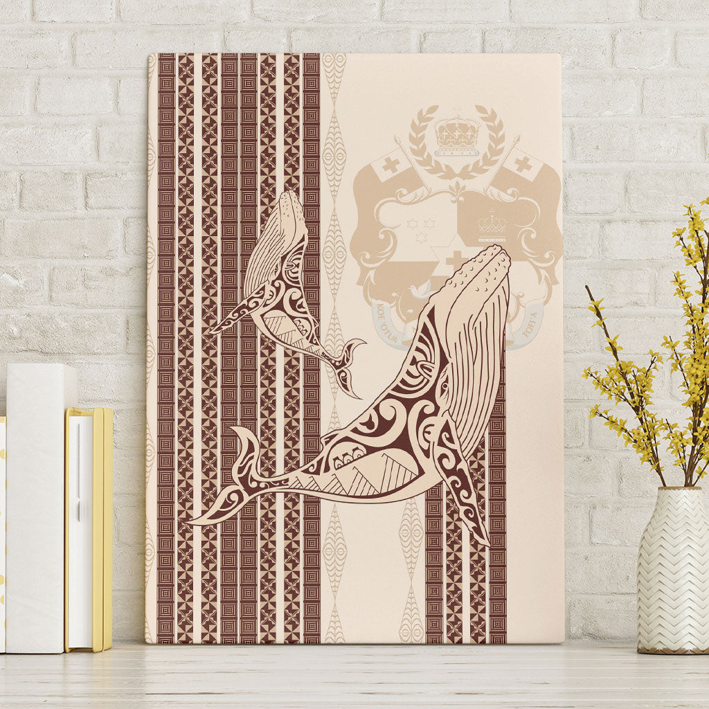 Swimming With Humpback Whales Season Tonga Canvas Wall Art Tongan Tofuaa Ngatu Pattern Brown LT14 Without Frame Brown - Polynesian Pride