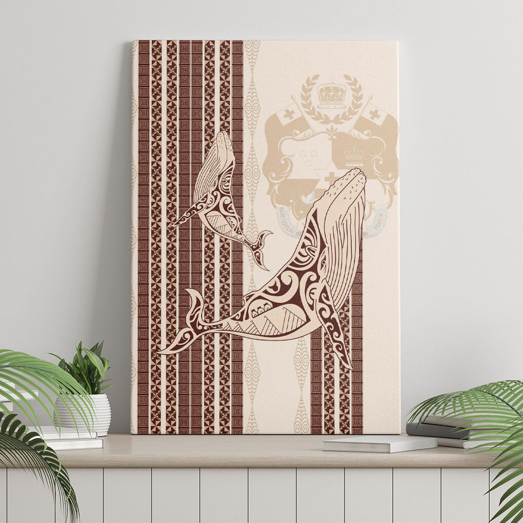 Swimming With Humpback Whales Season Tonga Canvas Wall Art Tongan Tofuaa Ngatu Pattern Brown LT14 - Polynesian Pride