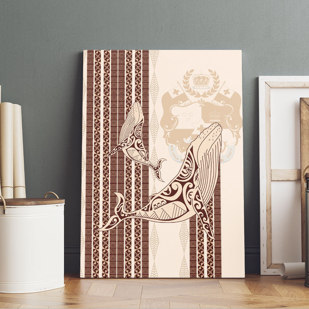 Swimming With Humpback Whales Season Tonga Canvas Wall Art Tongan Tofuaa Ngatu Pattern Brown LT14 - Polynesian Pride