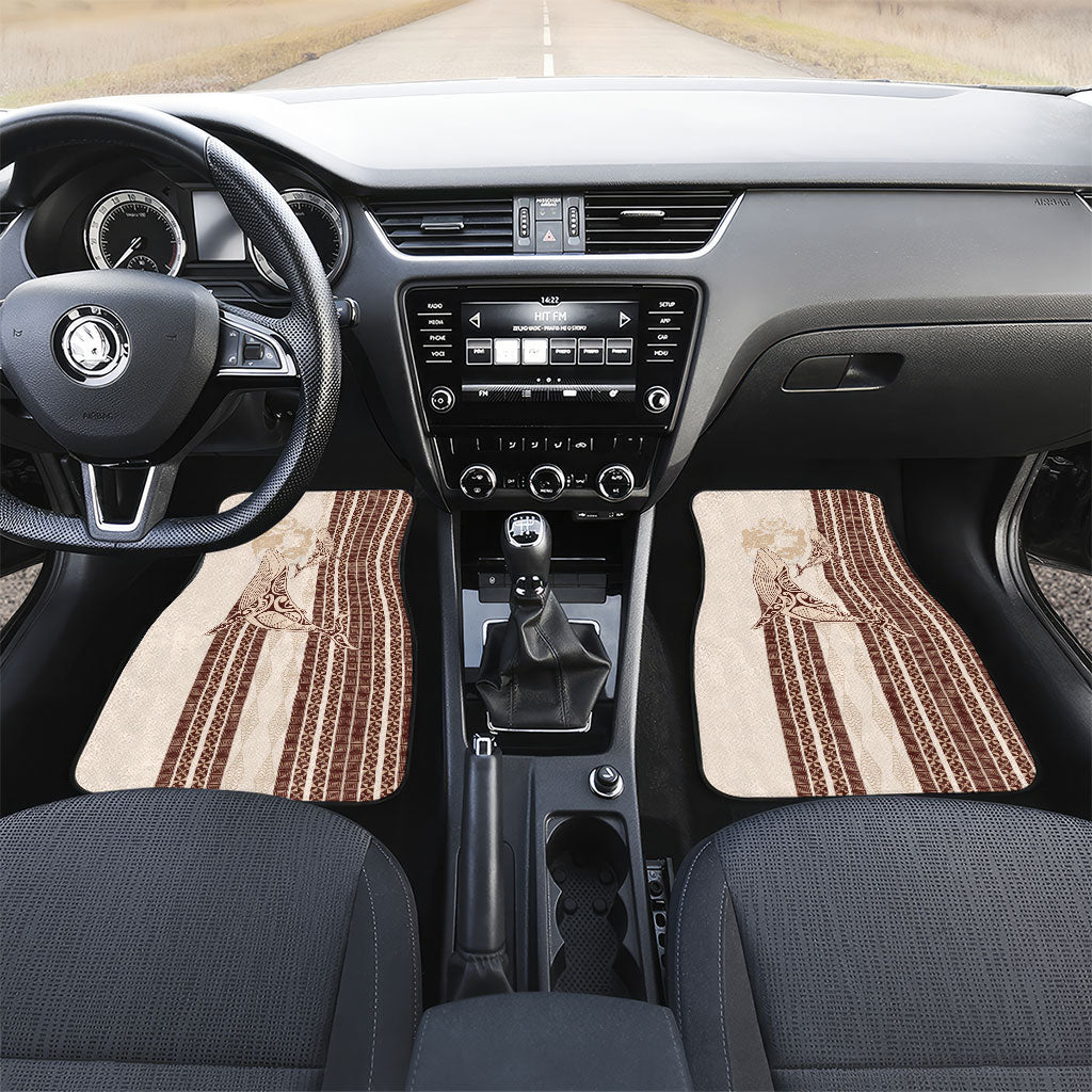 Swimming With Humpback Whales Season Tonga Car Mats Tongan Tofuaa Ngatu Pattern Brown LT14 Set 2pcs - Front Brown - Polynesian Pride