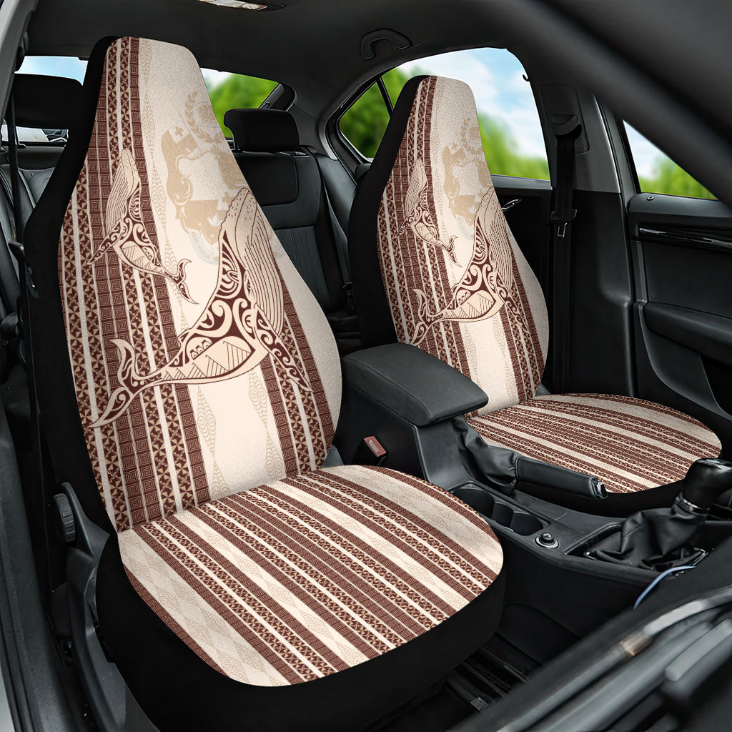Swimming With Humpback Whales Season Tonga Car Seat Cover Tongan Tofuaa Ngatu Pattern Brown LT14 One Size Brown - Polynesian Pride
