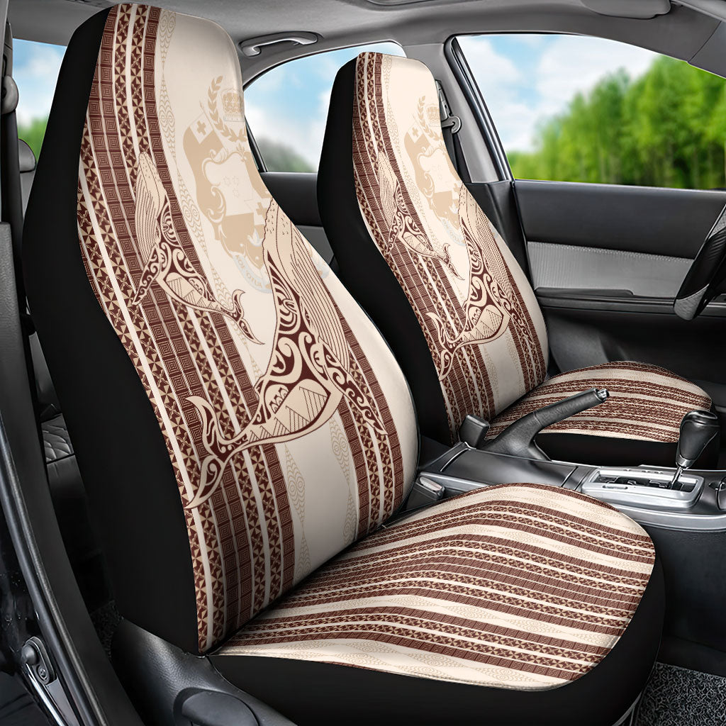 Swimming With Humpback Whales Season Tonga Car Seat Cover Tongan Tofuaa Ngatu Pattern Brown LT14 - Polynesian Pride