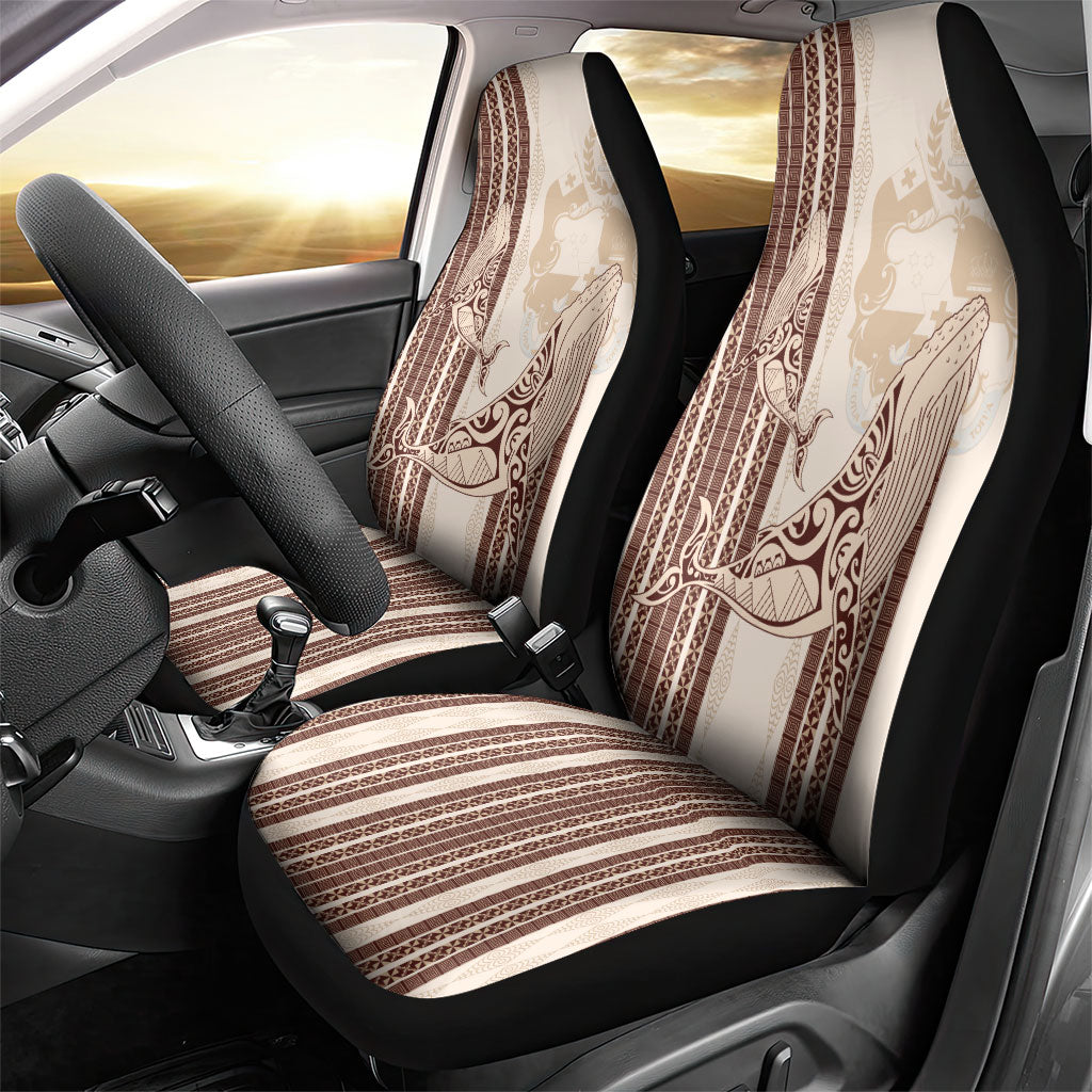 Swimming With Humpback Whales Season Tonga Car Seat Cover Tongan Tofuaa Ngatu Pattern Brown LT14 - Polynesian Pride