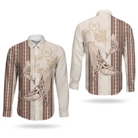Swimming With Humpback Whales Season Tonga Couples Matching Mermaid Dress and Long Sleeve Button Shirt Tongan Tofuaa Ngatu Pattern Brown LT14 - Polynesian Pride