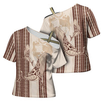 Swimming With Humpback Whales Season Tonga Cross Shoulder Shirt Tongan Tofuaa Ngatu Pattern Brown LT14 - Polynesian Pride