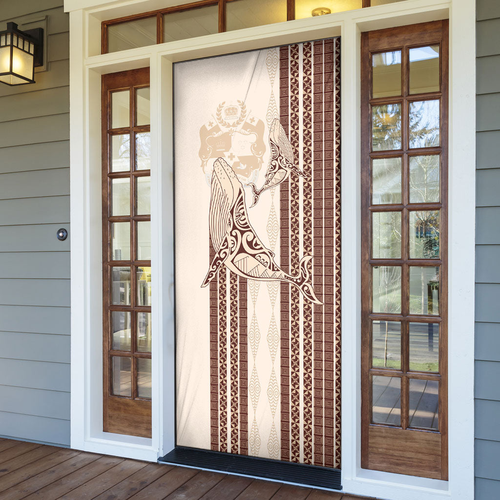 Swimming With Humpback Whales Season Tonga Door Cover Tongan Tofuaa Ngatu Pattern Brown LT14 - Polynesian Pride