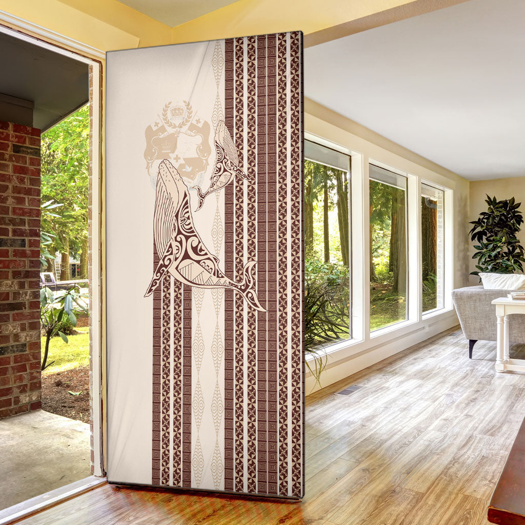 Swimming With Humpback Whales Season Tonga Door Cover Tongan Tofuaa Ngatu Pattern Brown LT14 - Polynesian Pride