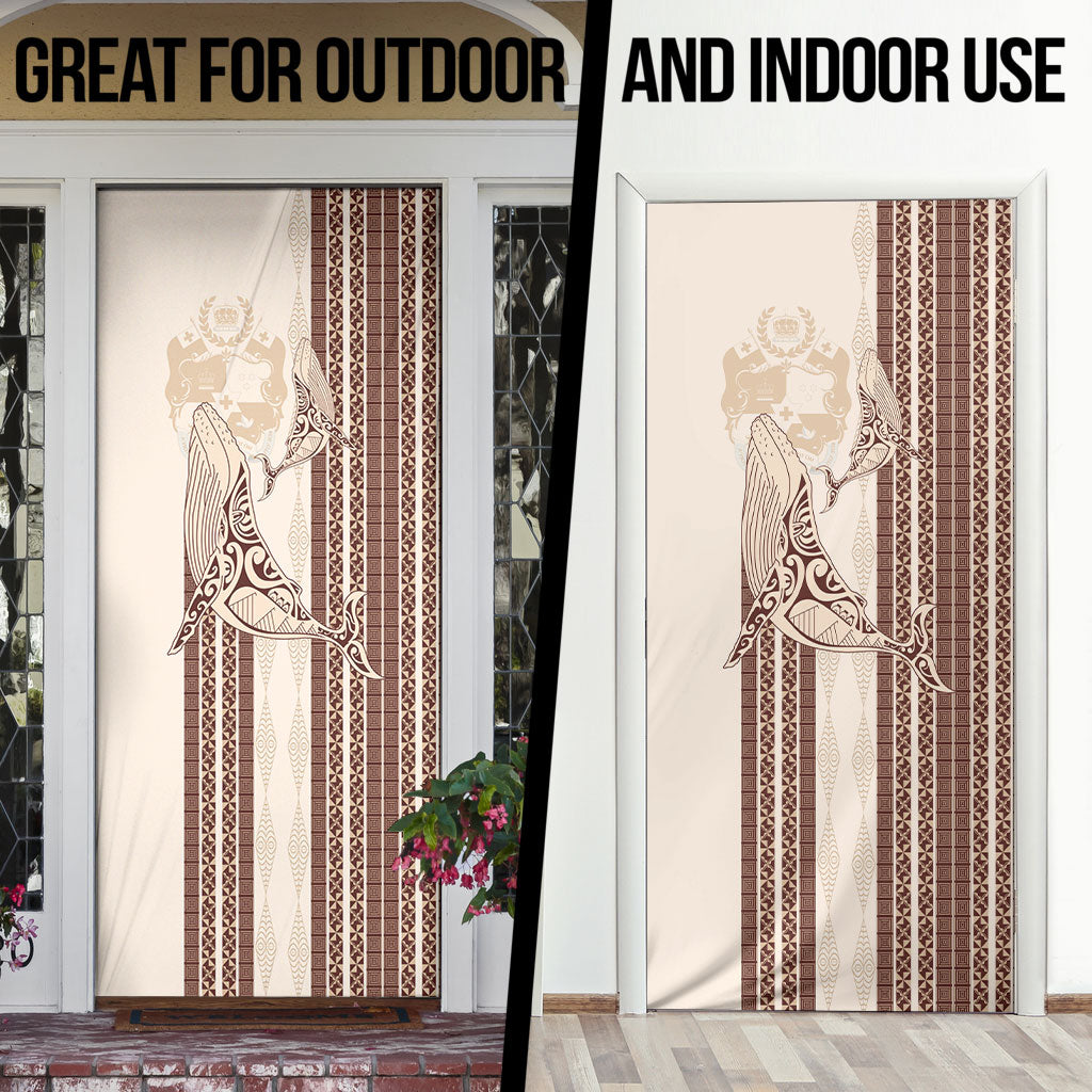 Swimming With Humpback Whales Season Tonga Door Cover Tongan Tofuaa Ngatu Pattern Brown LT14 - Polynesian Pride