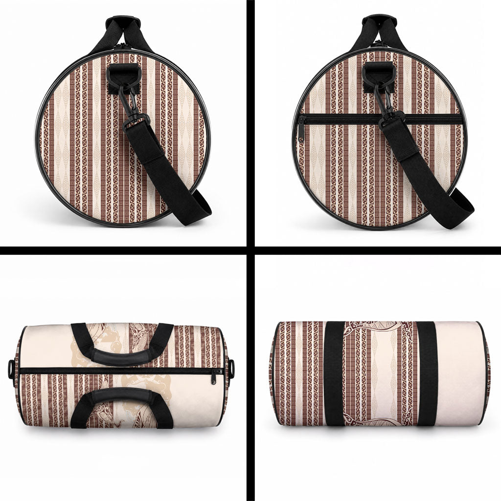 Swimming With Humpback Whales Season Tonga Duffle Bag Tongan Tofuaa Ngatu Pattern Brown