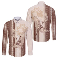 Swimming With Humpback Whales Season Tonga Family Matching Long Sleeve Bodycon Dress and Hawaiian Shirt Tongan Tofuaa Ngatu Pattern Brown LT14 Dad's Shirt - Long Sleeve Brown - Polynesian Pride