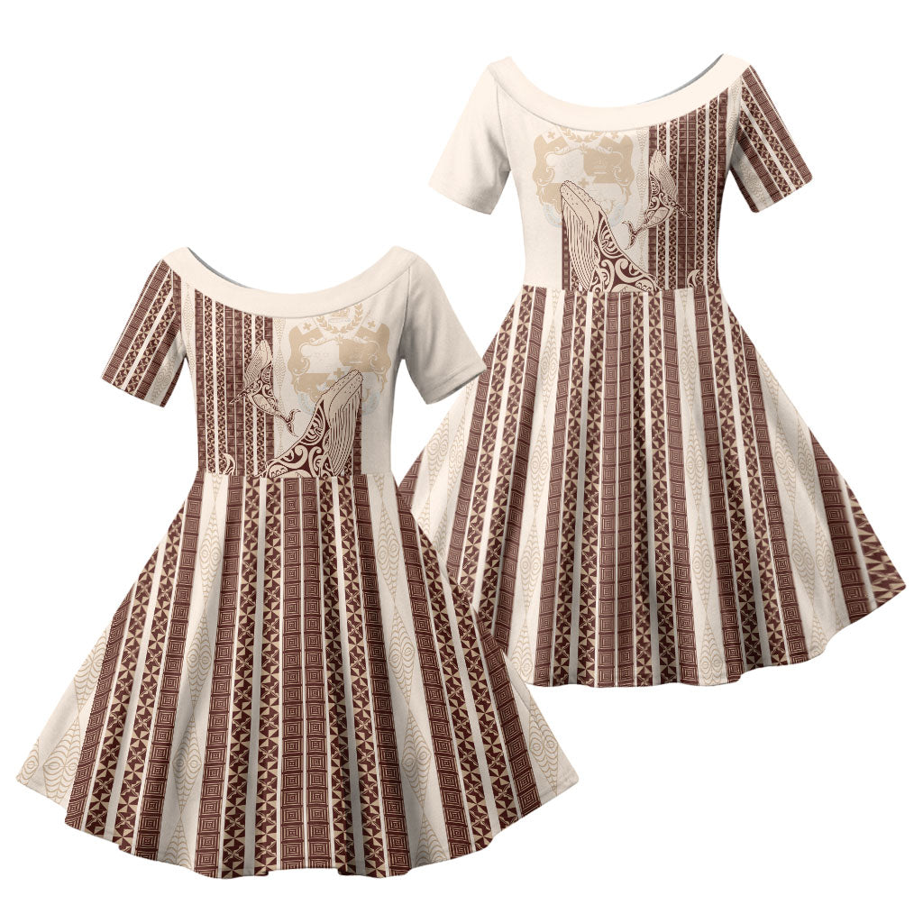 Swimming With Humpback Whales Season Tonga Family Matching Long Sleeve Bodycon Dress and Hawaiian Shirt Tongan Tofuaa Ngatu Pattern Brown LT14 Daughter's Dress Brown - Polynesian Pride