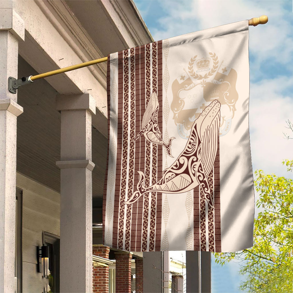 Swimming With Humpback Whales Season Tonga Garden Flag Tongan Tofuaa Ngatu Pattern Brown LT14 House Flag Brown - Polynesian Pride