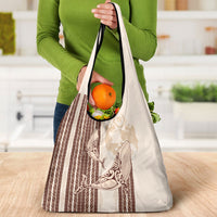 Swimming With Humpback Whales Season Tonga Grocery Bag Tongan Tofuaa Ngatu Pattern Brown LT14 - Polynesian Pride