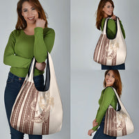 Swimming With Humpback Whales Season Tonga Grocery Bag Tongan Tofuaa Ngatu Pattern Brown LT14 - Polynesian Pride
