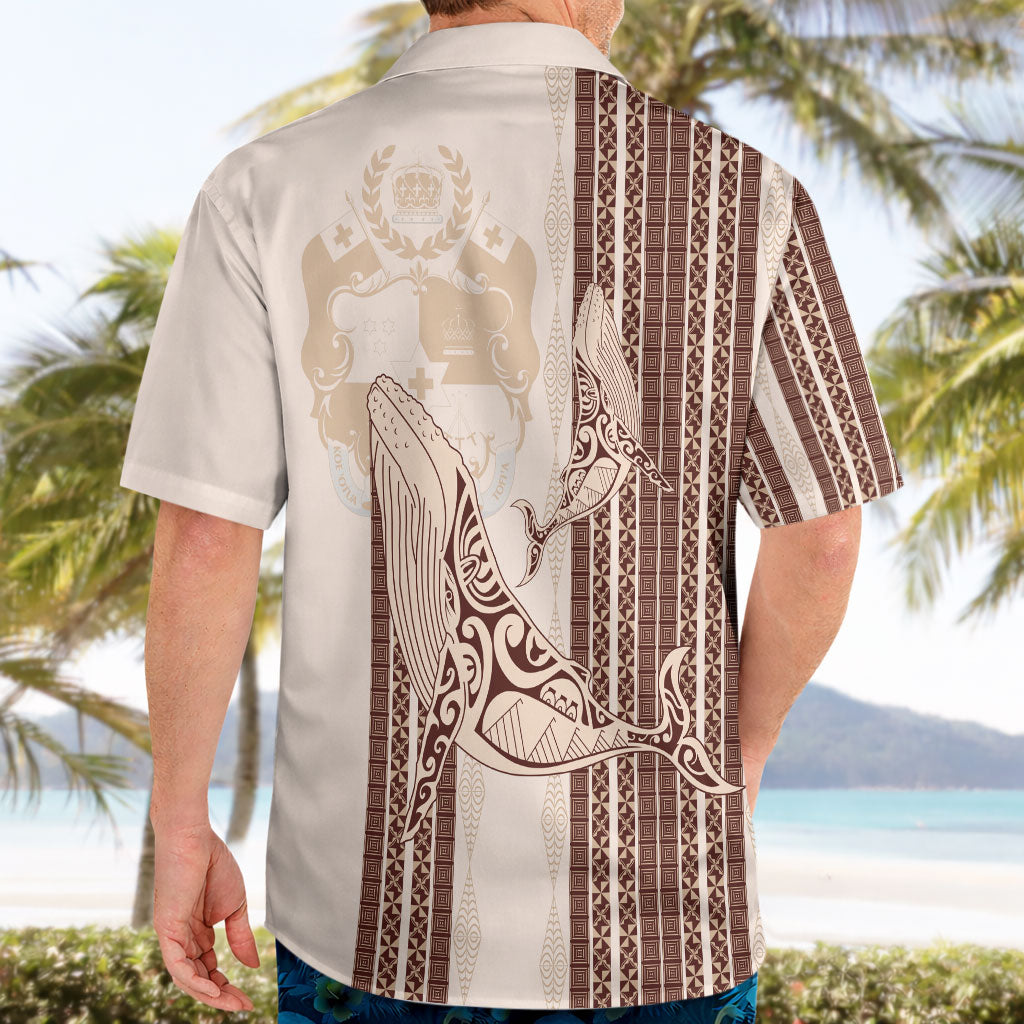 Swimming With Humpback Whales Season Tonga Hawaiian Shirt Tongan Tofuaa Ngatu Pattern Brown LT14 - Polynesian Pride
