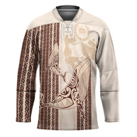Swimming With Humpback Whales Season Tonga Hockey Jersey Tongan Tofuaa Ngatu Pattern Brown LT14 Unisex Brown - Polynesian Pride