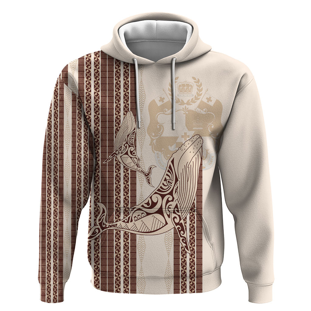 Swimming With Humpback Whales Season Tonga Hoodie Tongan Tofuaa Ngatu Pattern Brown LT14 Pullover Hoodie Brown - Polynesian Pride