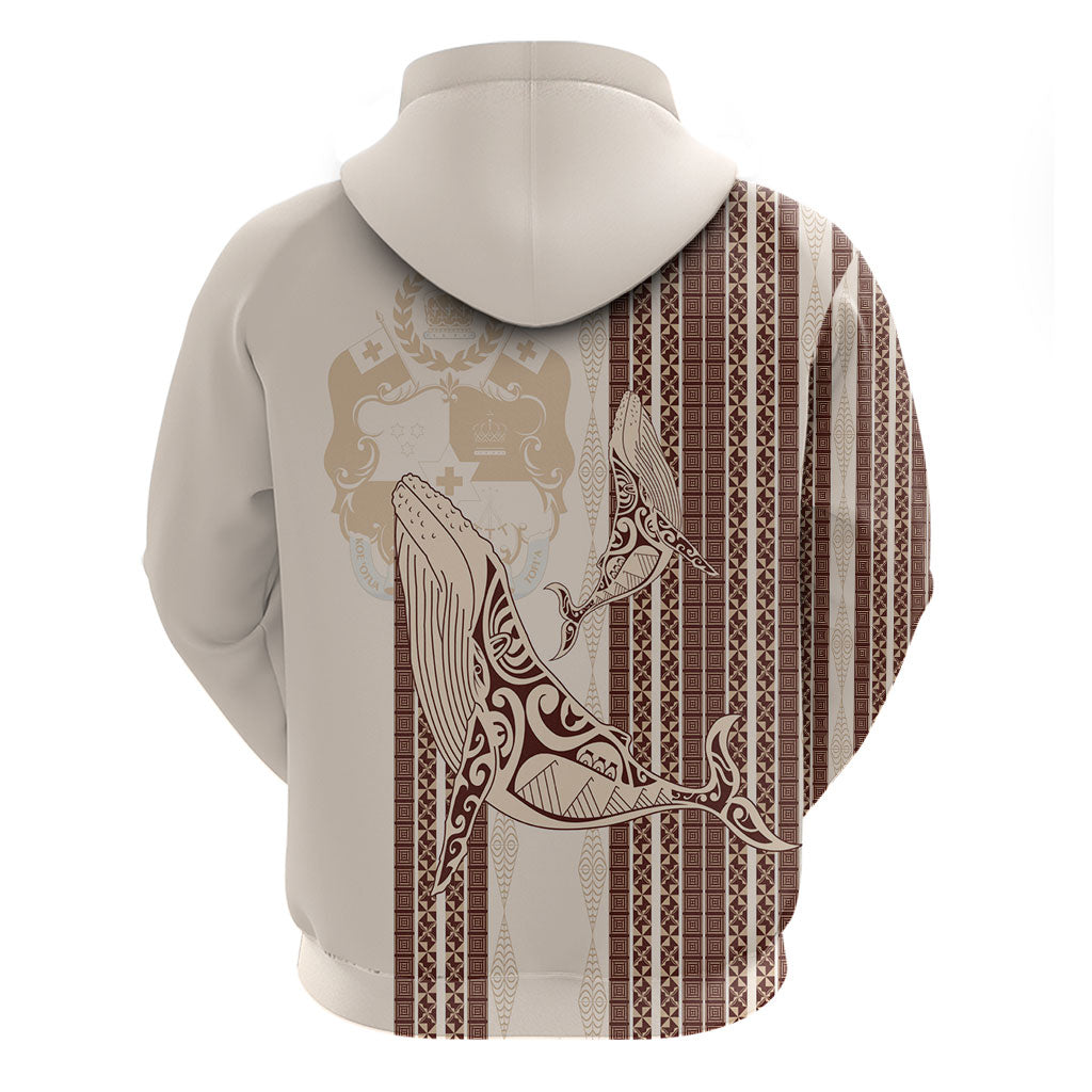 Swimming With Humpback Whales Season Tonga Hoodie Tongan Tofuaa Ngatu Pattern Brown LT14 - Polynesian Pride