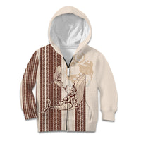 Swimming With Humpback Whales Season Tonga Kid Hoodie Tongan Tofuaa Ngatu Pattern Brown LT14 Zip Hoodie Brown - Polynesian Pride