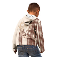 Swimming With Humpback Whales Season Tonga Kid Hoodie Tongan Tofuaa Ngatu Pattern Brown LT14 - Polynesian Pride