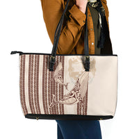 Swimming With Humpback Whales Season Tonga Leather Tote Bag Tongan Tofuaa Ngatu Pattern Brown LT14 - Polynesian Pride