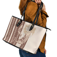 Swimming With Humpback Whales Season Tonga Leather Tote Bag Tongan Tofuaa Ngatu Pattern Brown LT14 - Polynesian Pride