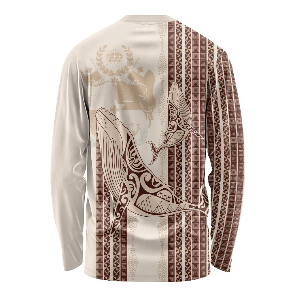 Swimming With Humpback Whales Season Tonga Long Sleeve Shirt Tongan Tofuaa Ngatu Pattern Brown LT14 - Polynesian Pride