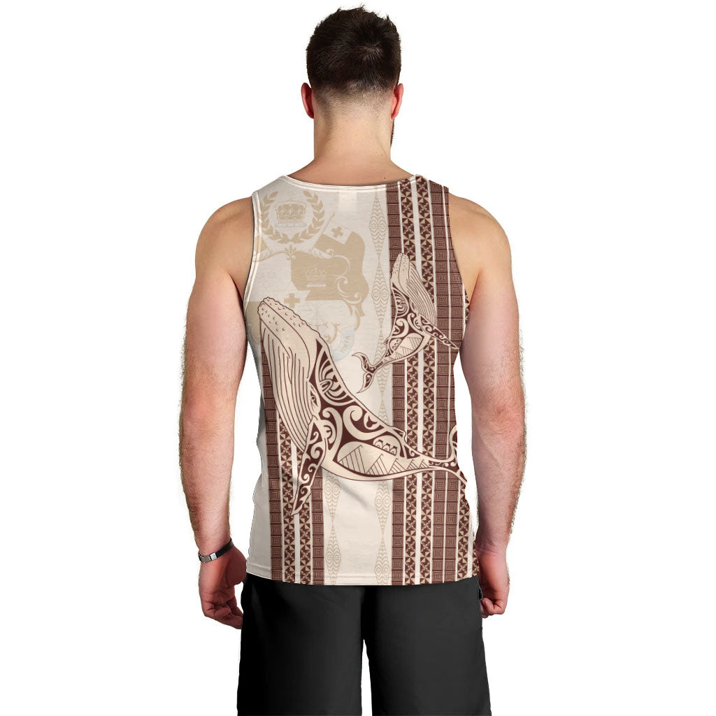 Swimming With Humpback Whales Season Tonga Men Tank Top Tongan Tofuaa Ngatu Pattern Brown LT14 - Polynesian Pride