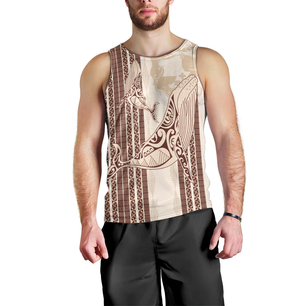 Swimming With Humpback Whales Season Tonga Men Tank Top Tongan Tofuaa Ngatu Pattern Brown LT14 - Polynesian Pride