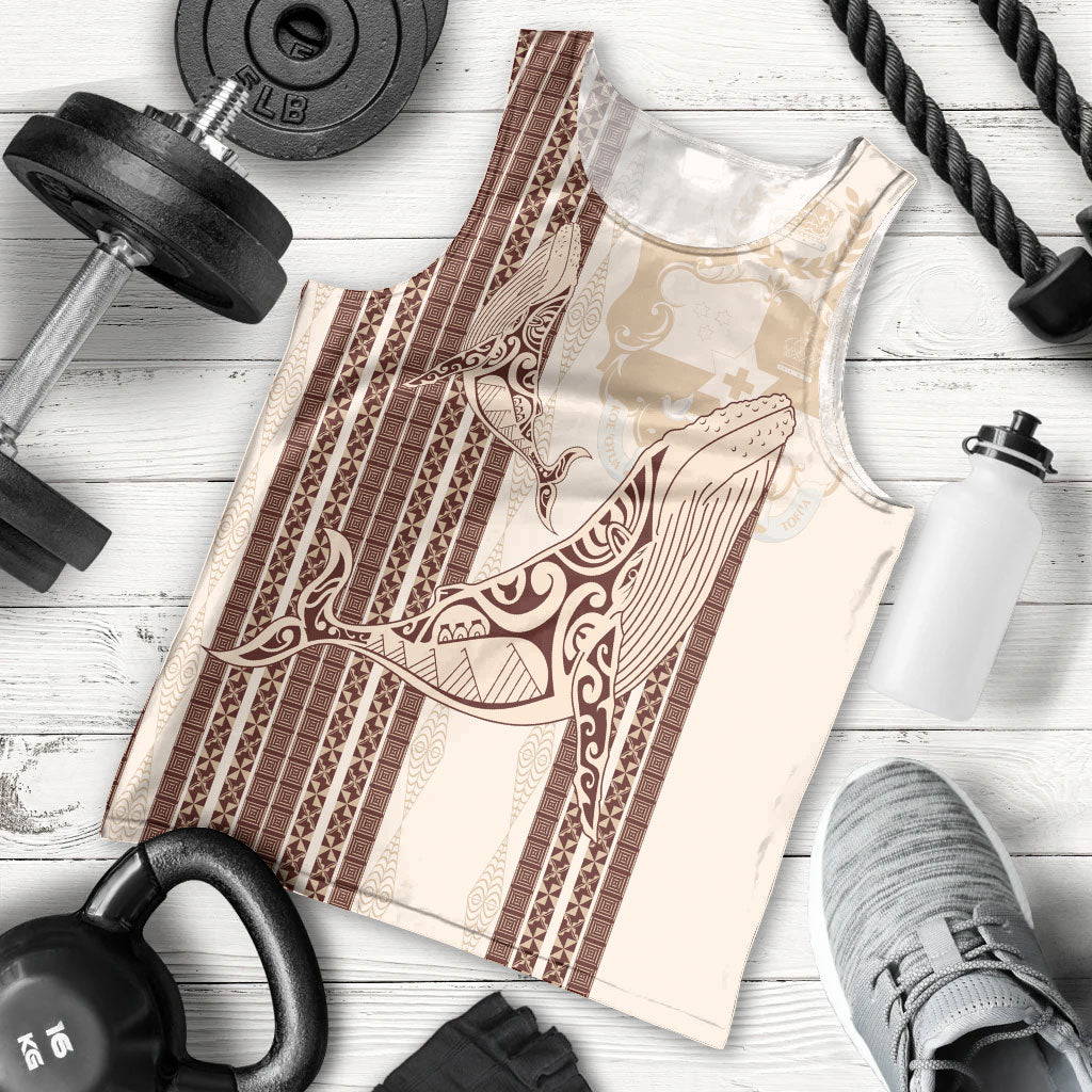 Swimming With Humpback Whales Season Tonga Men Tank Top Tongan Tofuaa Ngatu Pattern Brown LT14 - Polynesian Pride