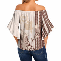 Swimming With Humpback Whales Season Tonga Off Shoulder Wrap Waist Top Tongan Tofuaa Ngatu Pattern Brown LT14 - Polynesian Pride