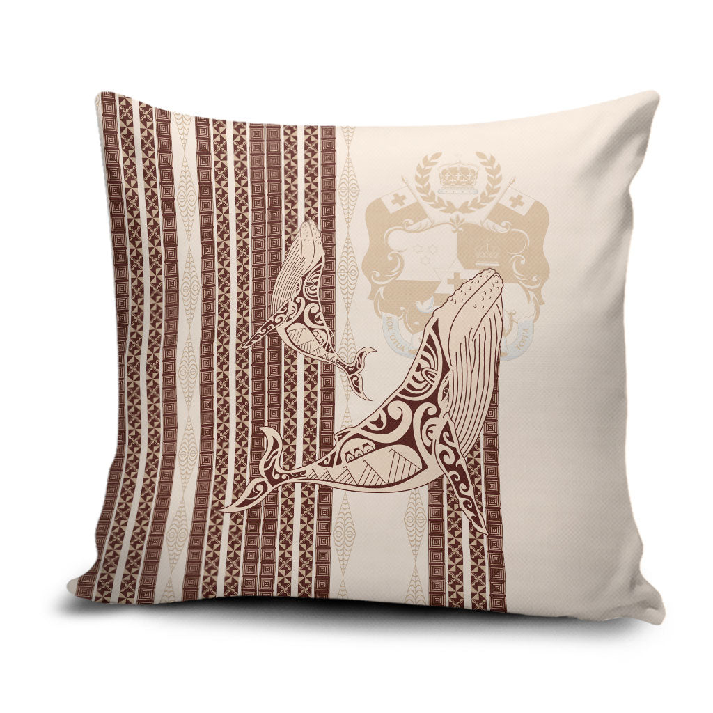 Swimming With Humpback Whales Season Tonga Pillow Cover Tongan Tofuaa Ngatu Pattern Brown LT14 Brown - Polynesian Pride