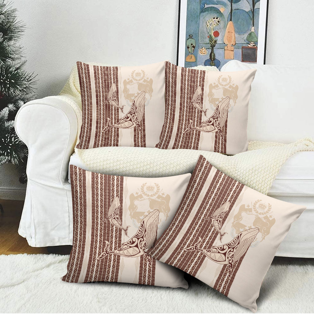 Swimming With Humpback Whales Season Tonga Pillow Cover Tongan Tofuaa Ngatu Pattern Brown LT14 - Polynesian Pride
