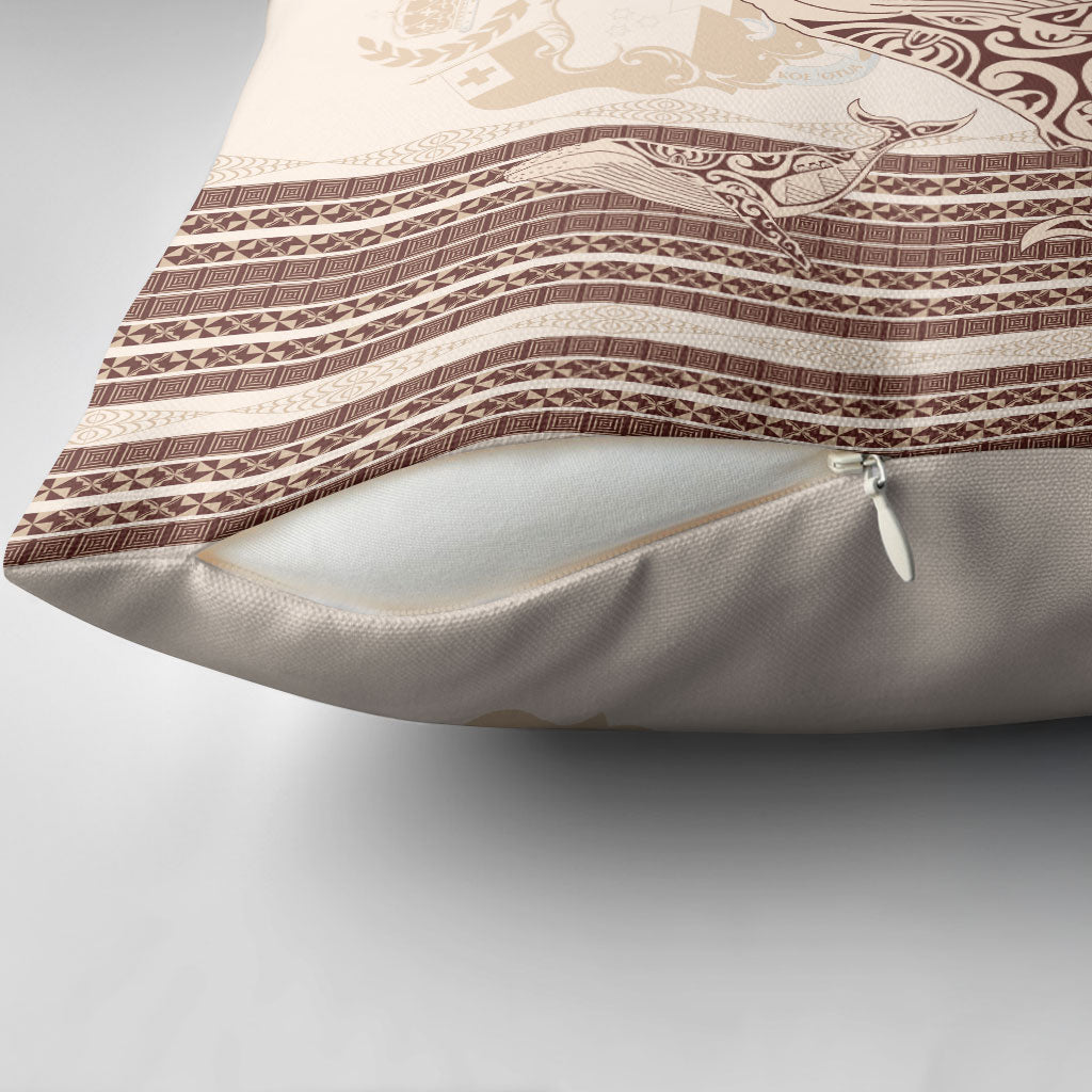 Swimming With Humpback Whales Season Tonga Pillow Cover Tongan Tofuaa Ngatu Pattern Brown LT14 - Polynesian Pride