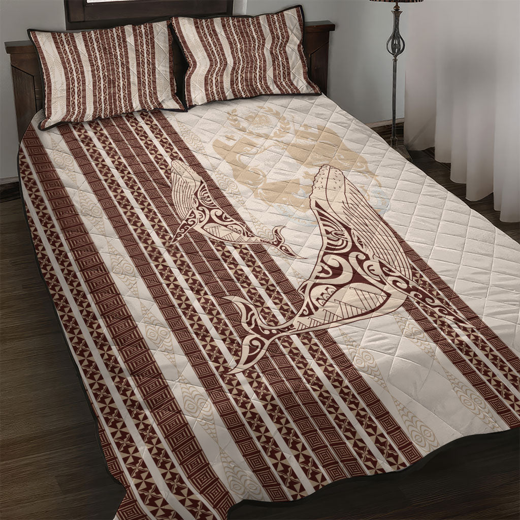 Swimming With Humpback Whales Season Tonga Quilt Bed Set Tongan Tofuaa Ngatu Pattern Brown LT14 Brown - Polynesian Pride
