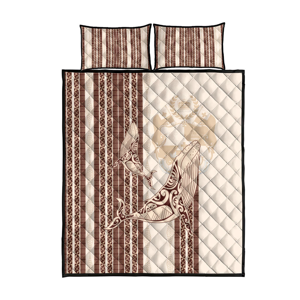 Swimming With Humpback Whales Season Tonga Quilt Bed Set Tongan Tofuaa Ngatu Pattern Brown LT14 - Polynesian Pride