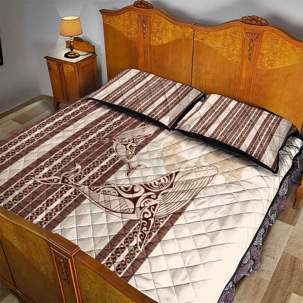 Swimming With Humpback Whales Season Tonga Quilt Bed Set Tongan Tofuaa Ngatu Pattern Brown LT14 - Polynesian Pride