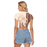 Swimming With Humpback Whales Season Tonga Raglan Cropped T Shirt Tongan Tofuaa Ngatu Pattern Brown LT14 - Polynesian Pride