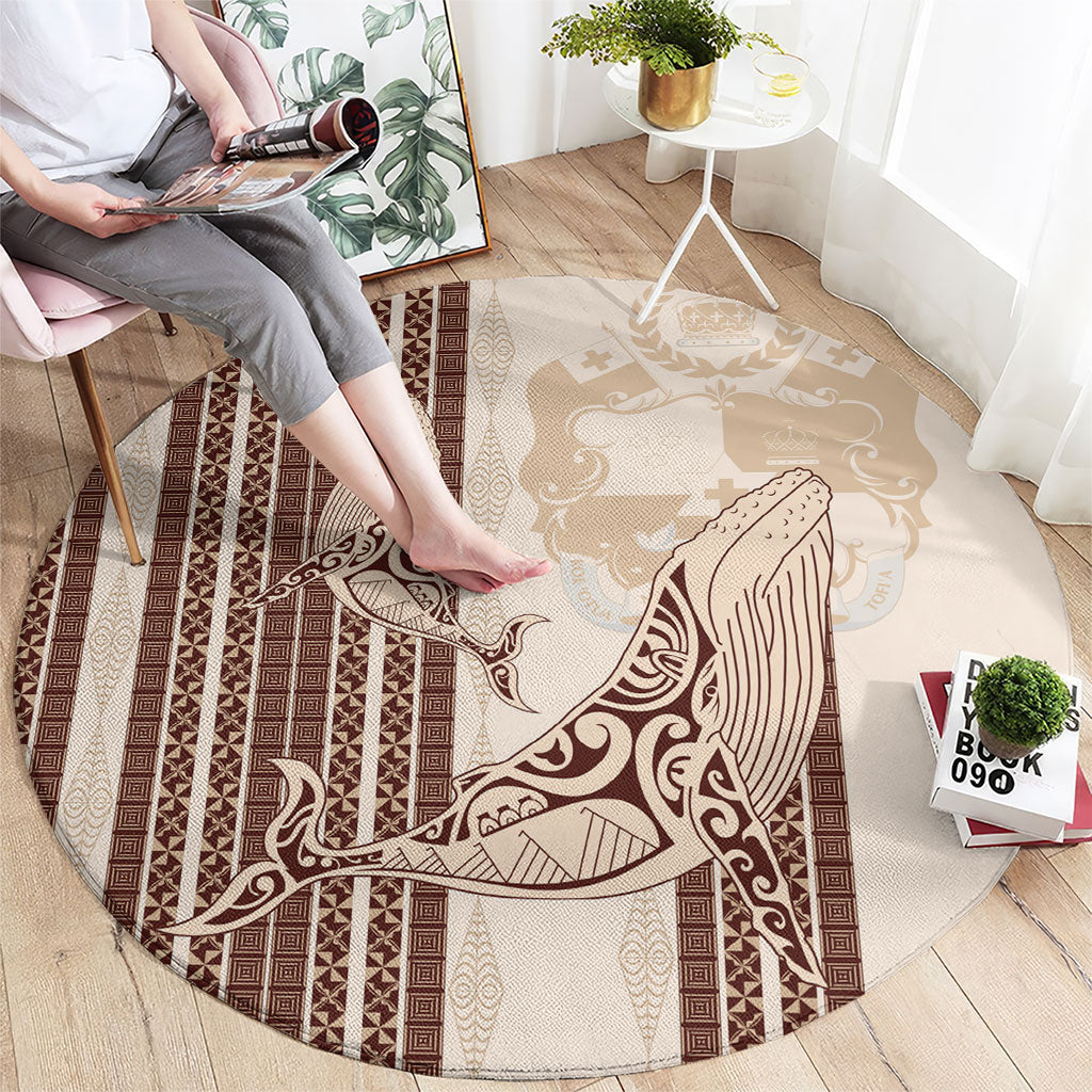 Swimming With Humpback Whales Season Tonga Round Carpet Tongan Tofuaa Ngatu Pattern Brown LT14 - Polynesian Pride
